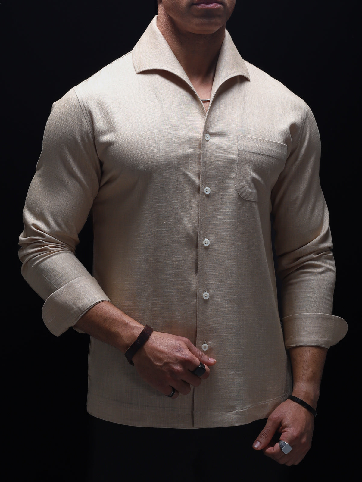 Beige - One Piece Lapel Cooper Collar Shirt