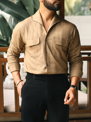 Taupe - One Piece Lapel Cooper Collar Shirt