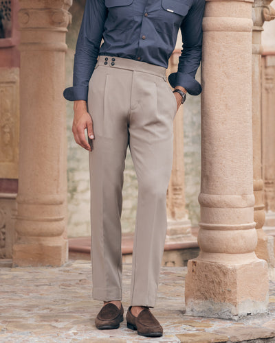 Taupe Single Pleated Gurkha Trousers