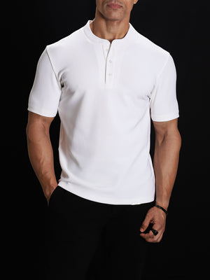 White Henley Heavyweight Textured Tshirt