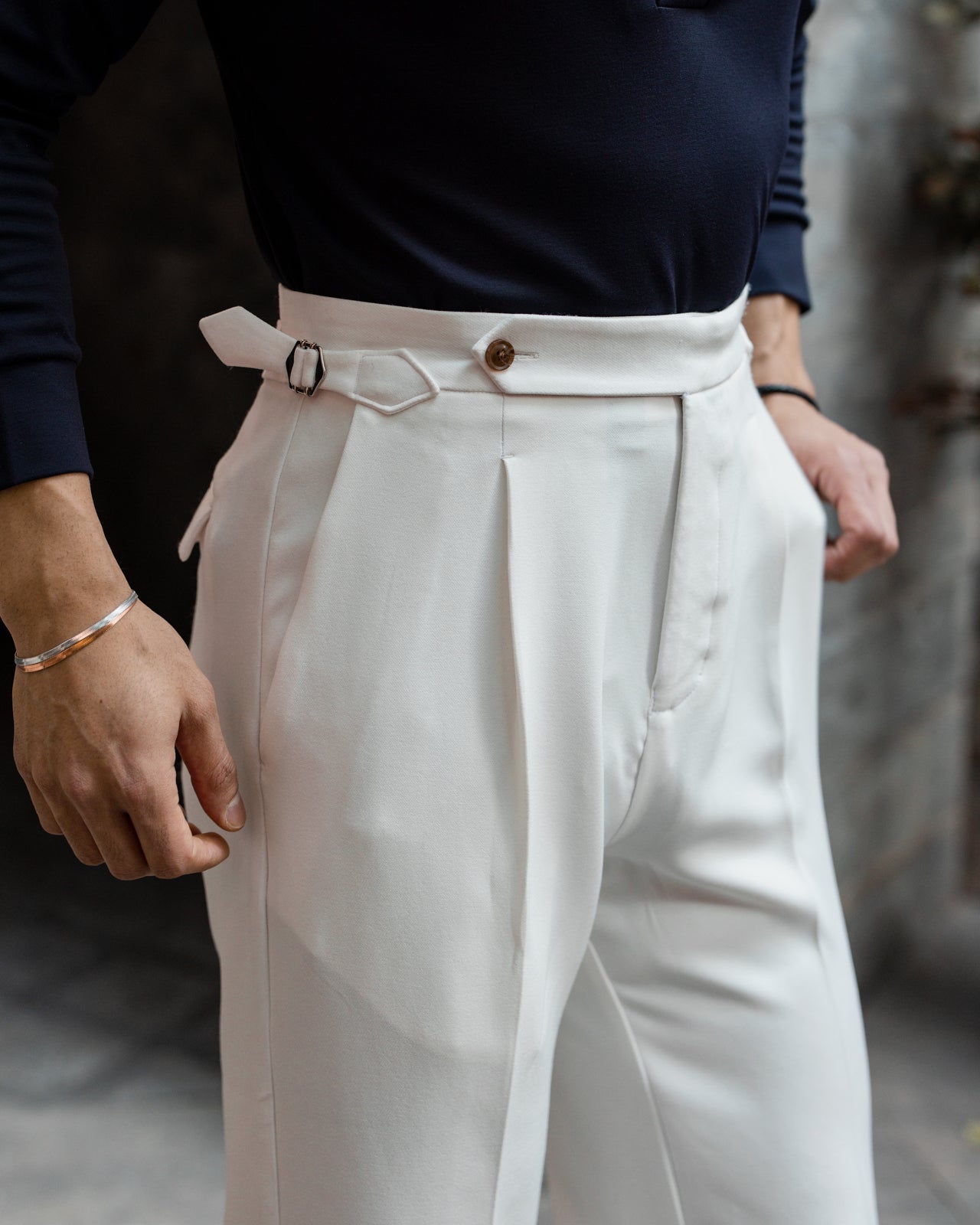 White Tailored Wide Single Pleated Trousers (Fit 301 : Tailored Wide Leg - High Rise)