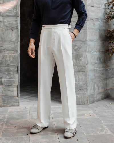 White Tailored Wide Single Pleated Trousers