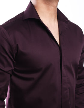 Wine Cut-Away Collar Minimal Shirt (Premium Collection)