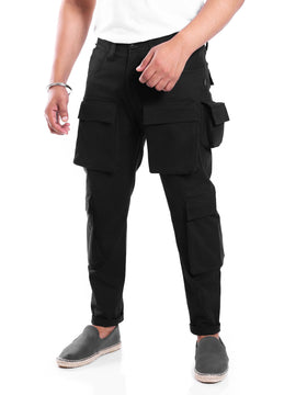 Ash Black 9-Pocket Utility Cargo Stretch Pants (Limited Edition)
