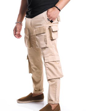 Beige 9-Pocket Cargo Stretch Pants (Limited Edition)