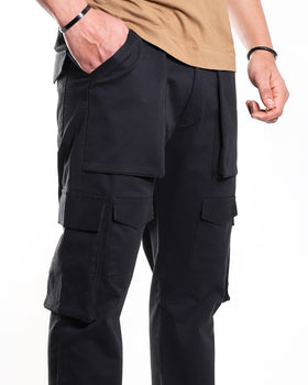 Matt Black Straight Fit Cargo Pants (8 Pockets)