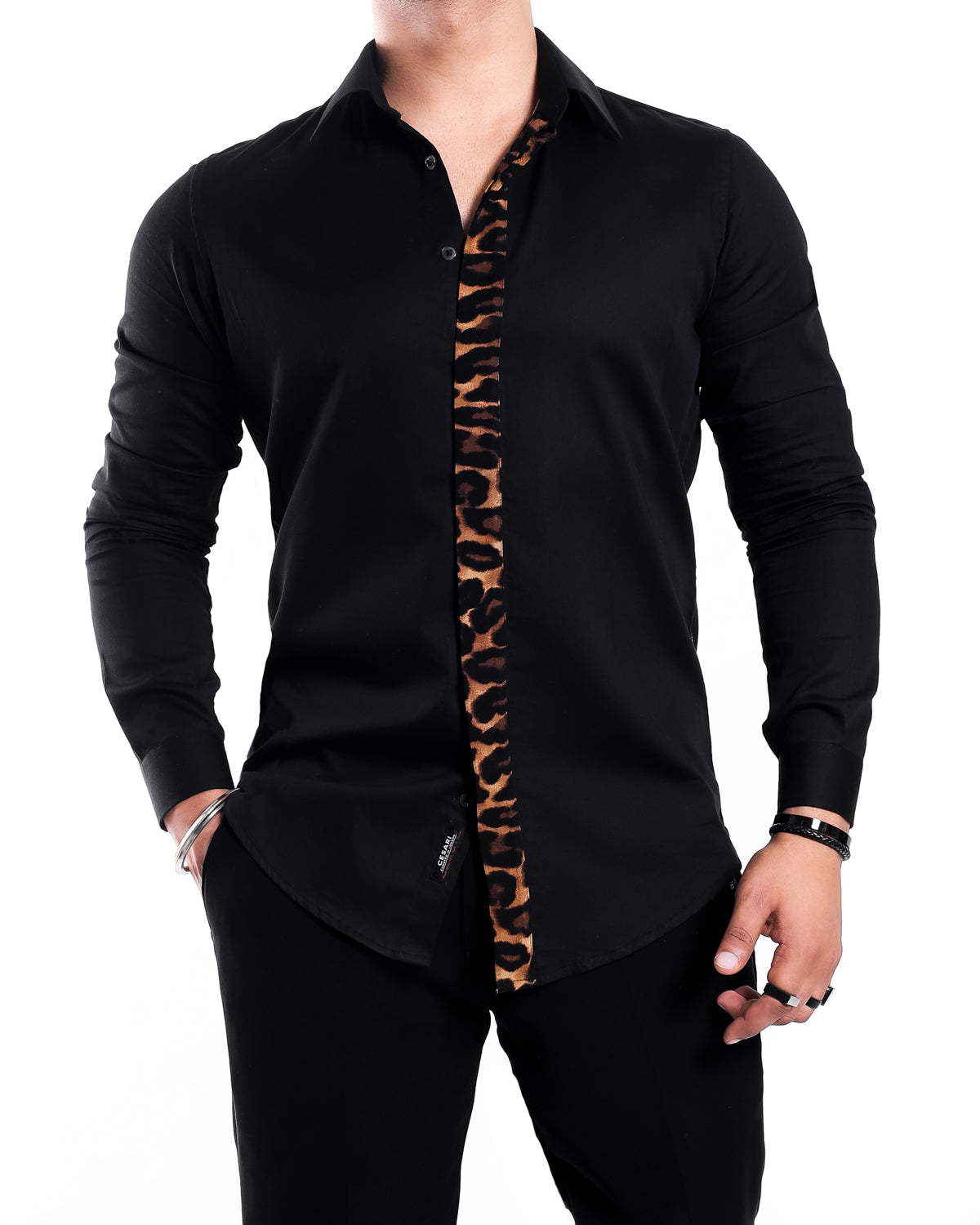 L4 Queen of Leopard Placket Black Shirt (STUDIO COLLECTION