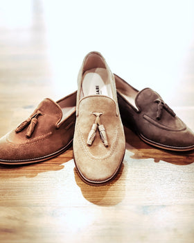 Italia Suede Tassel Loafers in Beige [Limited Edition] Men's Shoes - CESARI LONDON|Now in India